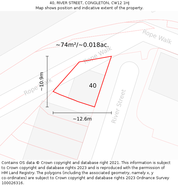 40, RIVER STREET, CONGLETON, CW12 1HJ: Plot and title map