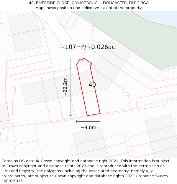 40, RIVERSIDE CLOSE, CONISBROUGH, DONCASTER, DN12 3GA: Plot and title map