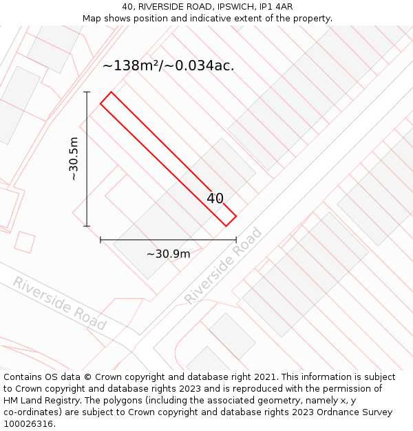 40, RIVERSIDE ROAD, IPSWICH, IP1 4AR: Plot and title map