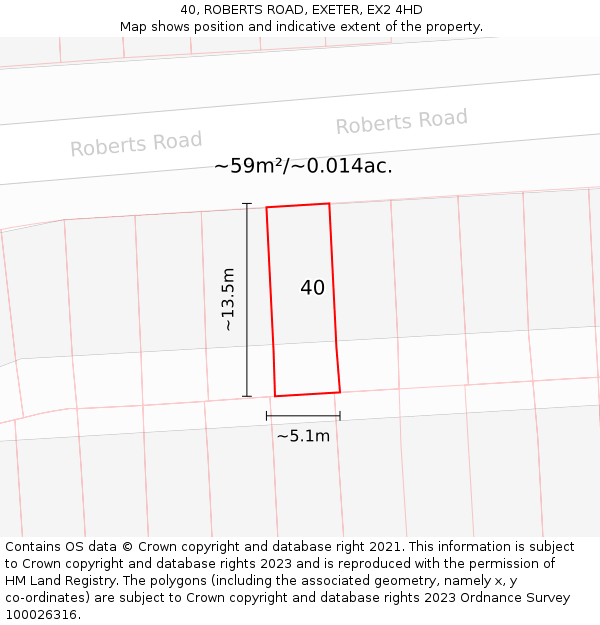 40, ROBERTS ROAD, EXETER, EX2 4HD: Plot and title map