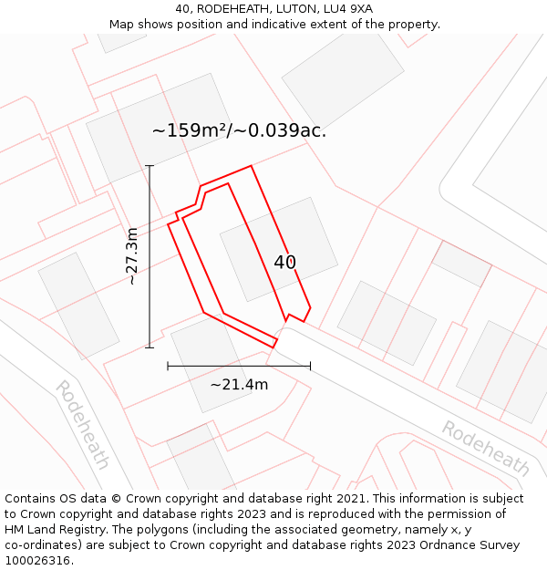 40, RODEHEATH, LUTON, LU4 9XA: Plot and title map