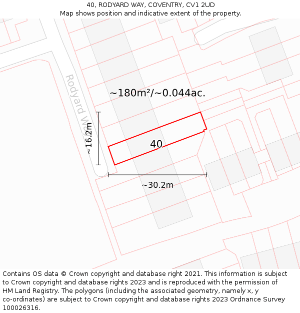 40, RODYARD WAY, COVENTRY, CV1 2UD: Plot and title map