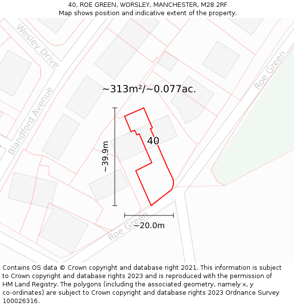 40, ROE GREEN, WORSLEY, MANCHESTER, M28 2RF: Plot and title map