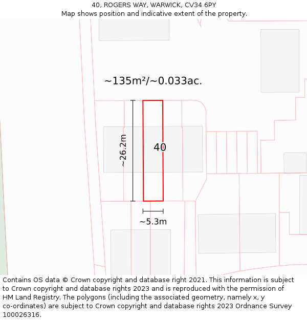 40, ROGERS WAY, WARWICK, CV34 6PY: Plot and title map