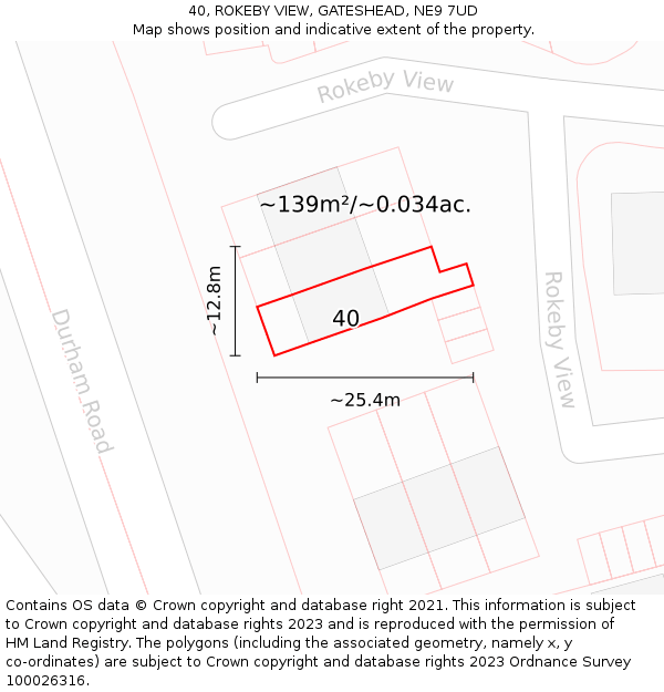 40, ROKEBY VIEW, GATESHEAD, NE9 7UD: Plot and title map