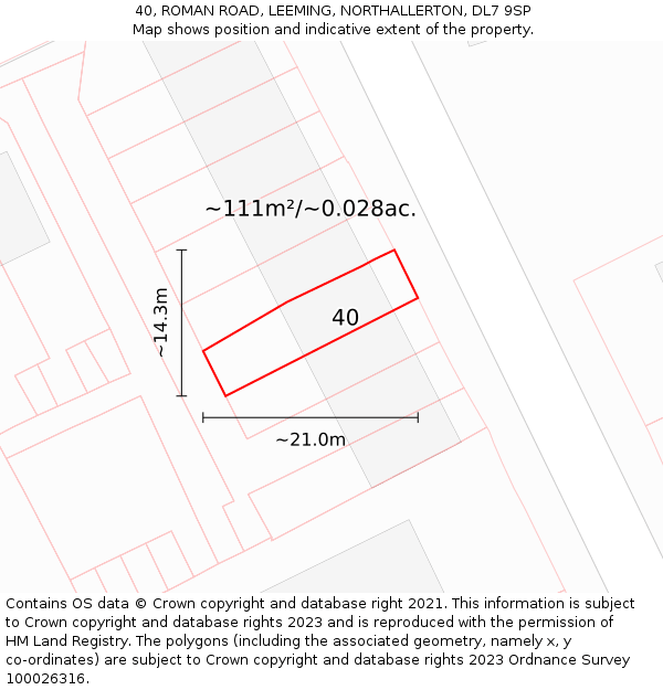 40, ROMAN ROAD, LEEMING, NORTHALLERTON, DL7 9SP: Plot and title map