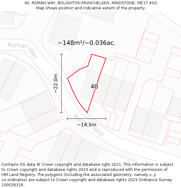40, ROMAN WAY, BOUGHTON MONCHELSEA, MAIDSTONE, ME17 4SG: Plot and title map