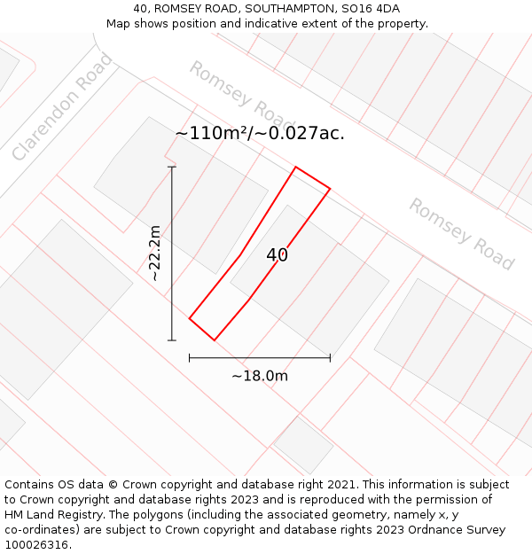 40, ROMSEY ROAD, SOUTHAMPTON, SO16 4DA: Plot and title map