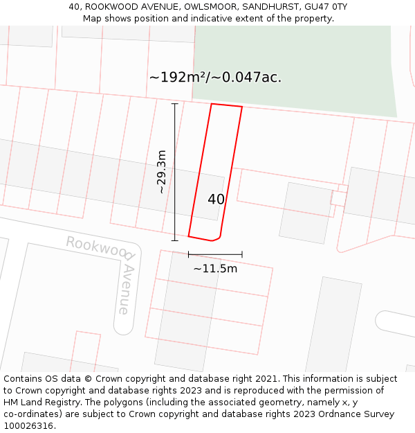 40, ROOKWOOD AVENUE, OWLSMOOR, SANDHURST, GU47 0TY: Plot and title map