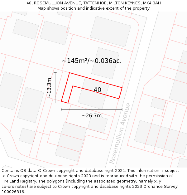 40, ROSEMULLION AVENUE, TATTENHOE, MILTON KEYNES, MK4 3AH: Plot and title map