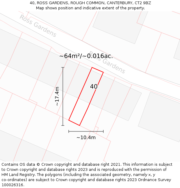 40, ROSS GARDENS, ROUGH COMMON, CANTERBURY, CT2 9BZ: Plot and title map