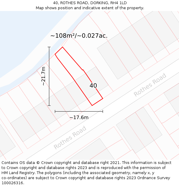 40, ROTHES ROAD, DORKING, RH4 1LD: Plot and title map