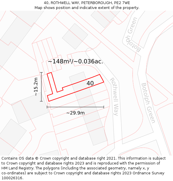 40, ROTHWELL WAY, PETERBOROUGH, PE2 7WE: Plot and title map