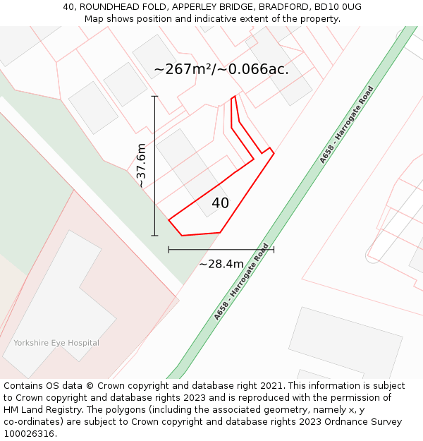 40, ROUNDHEAD FOLD, APPERLEY BRIDGE, BRADFORD, BD10 0UG: Plot and title map