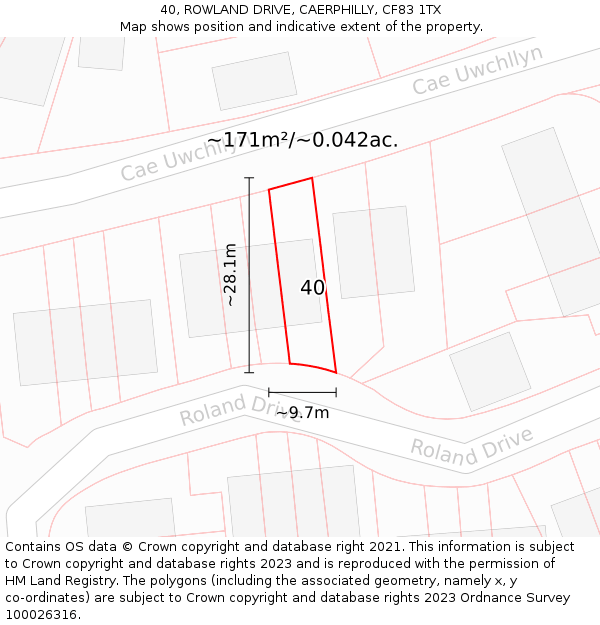 40, ROWLAND DRIVE, CAERPHILLY, CF83 1TX: Plot and title map