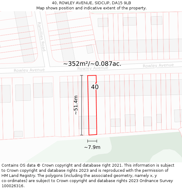 40, ROWLEY AVENUE, SIDCUP, DA15 9LB: Plot and title map