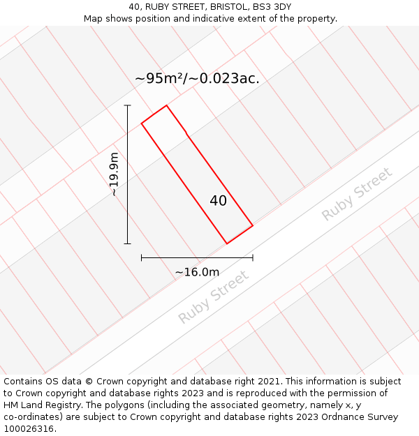 40, RUBY STREET, BRISTOL, BS3 3DY: Plot and title map