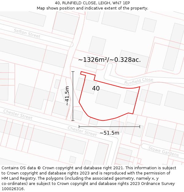 40, RUNFIELD CLOSE, LEIGH, WN7 1EP: Plot and title map