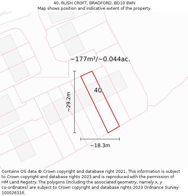 40, RUSH CROFT, BRADFORD, BD10 8WN: Plot and title map