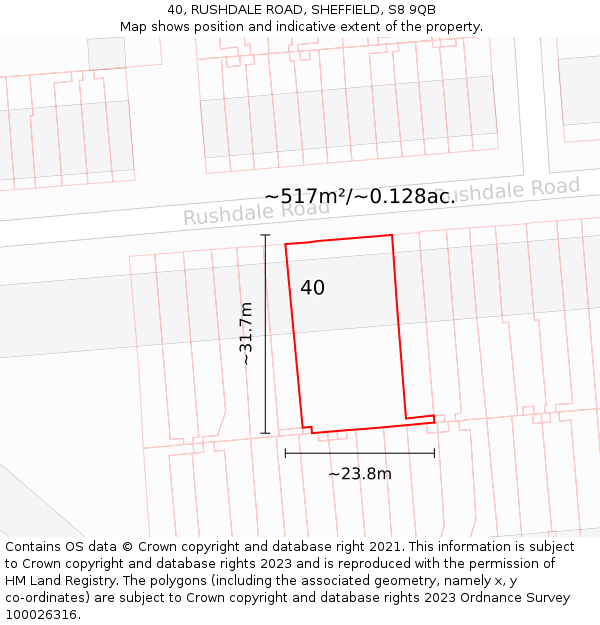40, RUSHDALE ROAD, SHEFFIELD, S8 9QB: Plot and title map