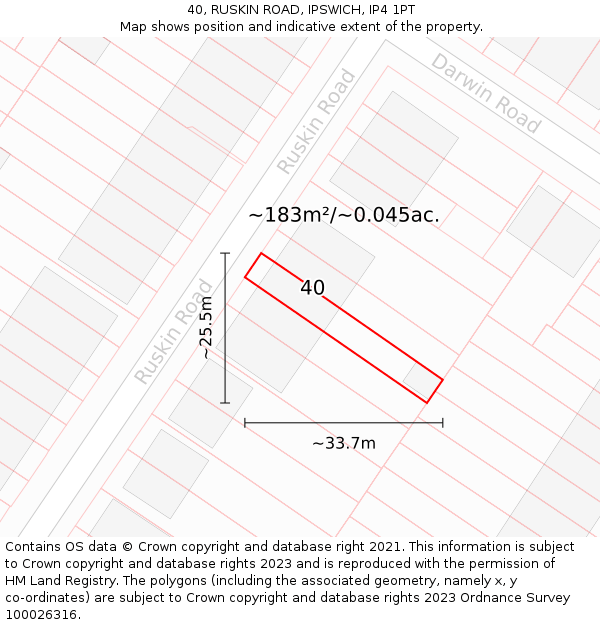 40, RUSKIN ROAD, IPSWICH, IP4 1PT: Plot and title map