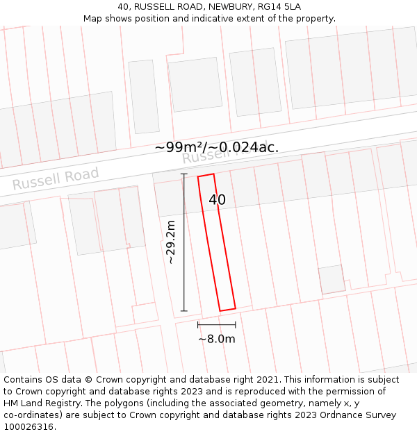 40, RUSSELL ROAD, NEWBURY, RG14 5LA: Plot and title map