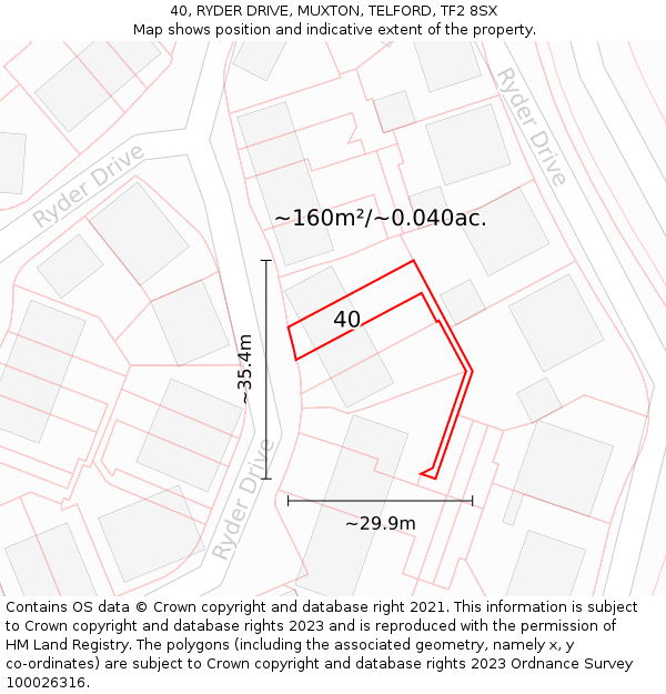 40, RYDER DRIVE, MUXTON, TELFORD, TF2 8SX: Plot and title map