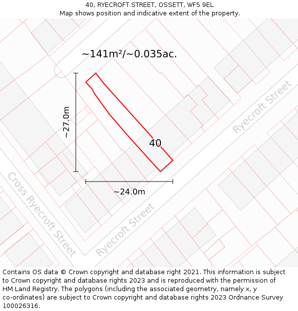 40, RYECROFT STREET, OSSETT, WF5 9EL: Plot and title map