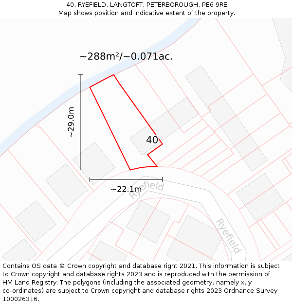 40, RYEFIELD, LANGTOFT, PETERBOROUGH, PE6 9RE: Plot and title map