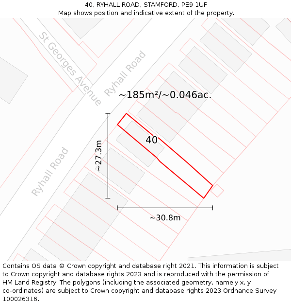 40, RYHALL ROAD, STAMFORD, PE9 1UF: Plot and title map