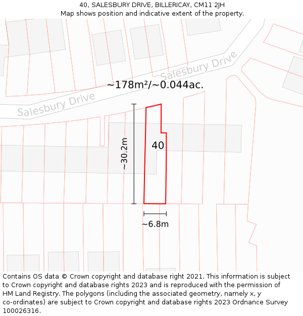 40, SALESBURY DRIVE, BILLERICAY, CM11 2JH: Plot and title map