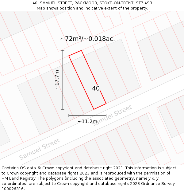 40, SAMUEL STREET, PACKMOOR, STOKE-ON-TRENT, ST7 4SR: Plot and title map
