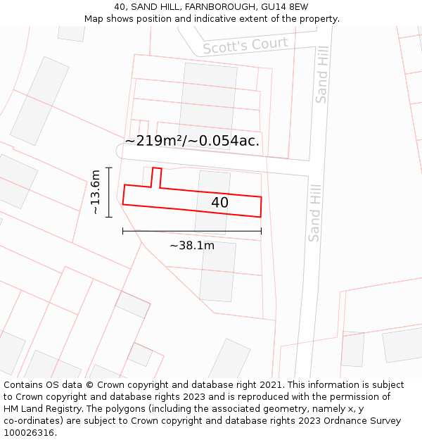 40, SAND HILL, FARNBOROUGH, GU14 8EW: Plot and title map