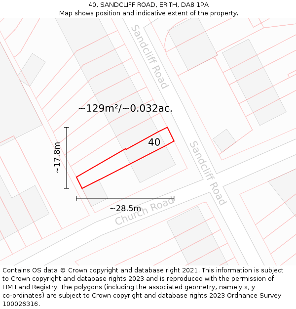40, SANDCLIFF ROAD, ERITH, DA8 1PA: Plot and title map