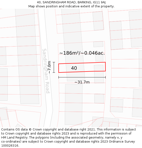 40, SANDRINGHAM ROAD, BARKING, IG11 9AJ: Plot and title map