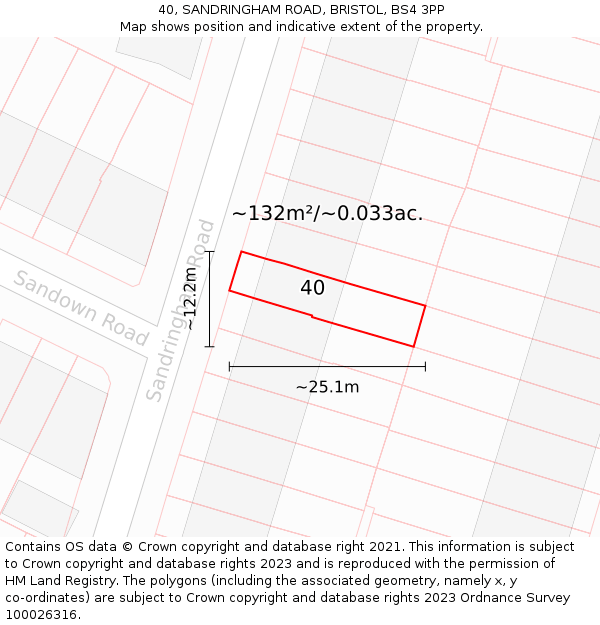 40, SANDRINGHAM ROAD, BRISTOL, BS4 3PP: Plot and title map
