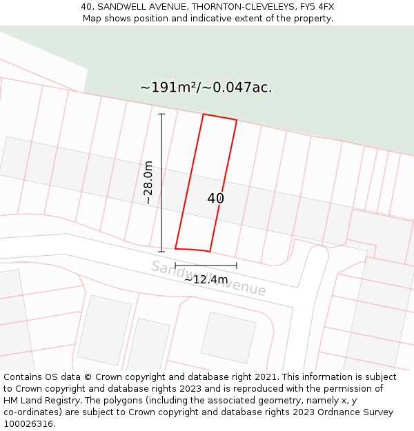 40, SANDWELL AVENUE, THORNTON-CLEVELEYS, FY5 4FX: Plot and title map