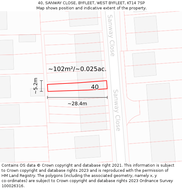 40, SANWAY CLOSE, BYFLEET, WEST BYFLEET, KT14 7SP: Plot and title map