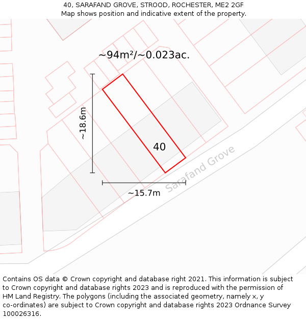 40, SARAFAND GROVE, STROOD, ROCHESTER, ME2 2GF: Plot and title map