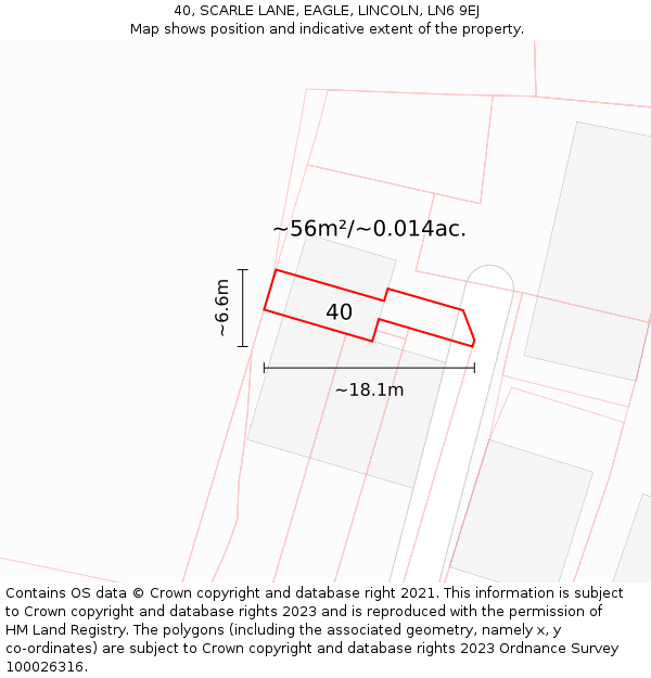 40, SCARLE LANE, EAGLE, LINCOLN, LN6 9EJ: Plot and title map