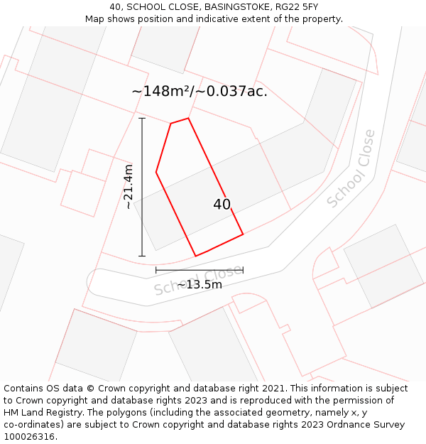 40, SCHOOL CLOSE, BASINGSTOKE, RG22 5FY: Plot and title map