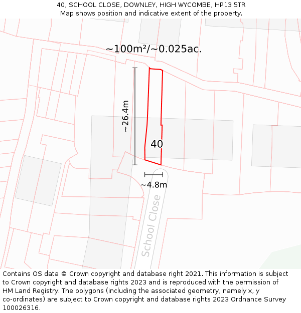 40, SCHOOL CLOSE, DOWNLEY, HIGH WYCOMBE, HP13 5TR: Plot and title map