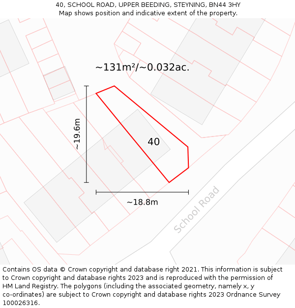 40, SCHOOL ROAD, UPPER BEEDING, STEYNING, BN44 3HY: Plot and title map