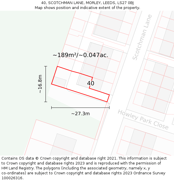 40, SCOTCHMAN LANE, MORLEY, LEEDS, LS27 0BJ: Plot and title map
