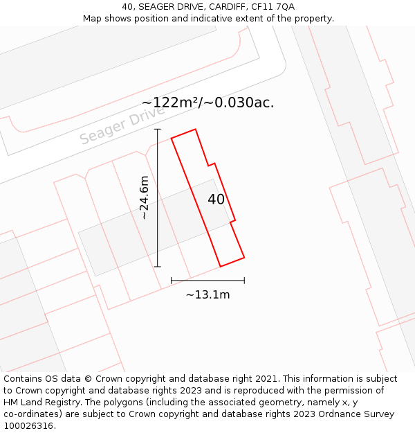 40, SEAGER DRIVE, CARDIFF, CF11 7QA: Plot and title map
