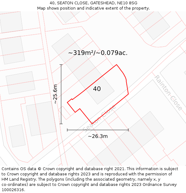 40, SEATON CLOSE, GATESHEAD, NE10 8SG: Plot and title map