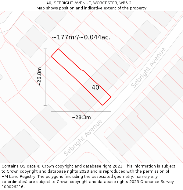 40, SEBRIGHT AVENUE, WORCESTER, WR5 2HH: Plot and title map