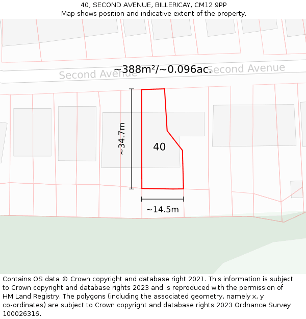 40, SECOND AVENUE, BILLERICAY, CM12 9PP: Plot and title map