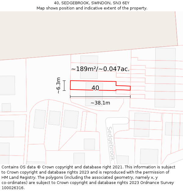 40, SEDGEBROOK, SWINDON, SN3 6EY: Plot and title map