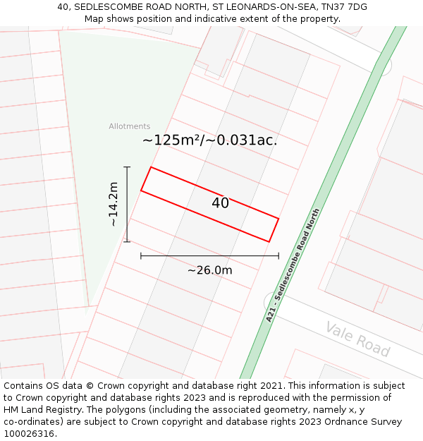 40, SEDLESCOMBE ROAD NORTH, ST LEONARDS-ON-SEA, TN37 7DG: Plot and title map